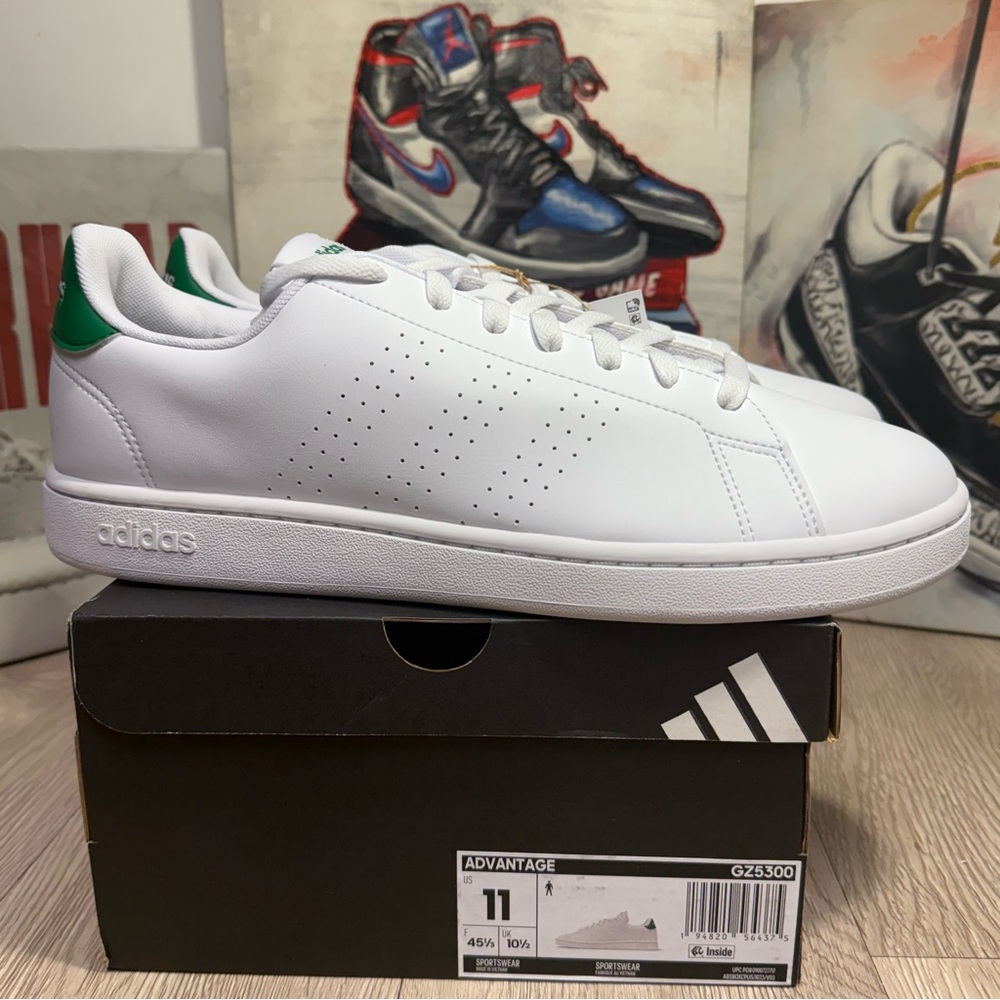 New Adidas Cloudfoam Advantage Tennis Shoe White Green Sneakers Men Sz 8 - 13